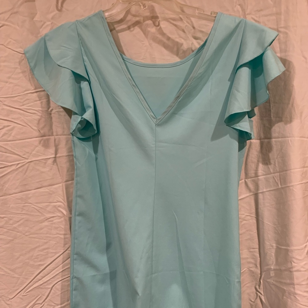 NWOT - Aqua and Emerald Dress with flowing sleeves